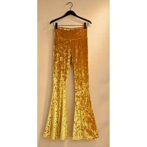 Warrior Within Designs Small Velvet Flare Pants Yellow Pull On 70's Yoga  Hippie
